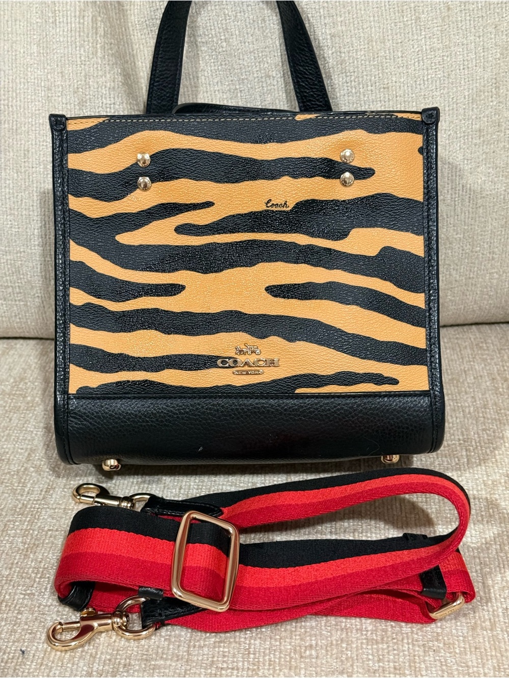 Coach Dempsey Tote 22 with Tiger Print (Style C6988)